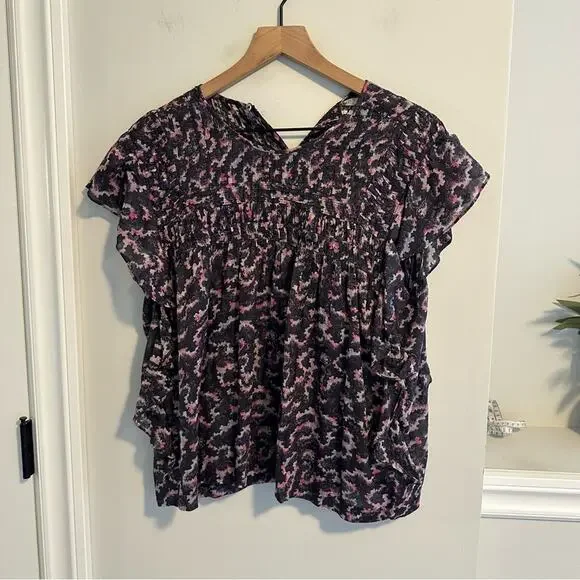 Isabel Marant Etoile Purple Pink Cotton Ikat Blouse Top 38 Medium - Picture 10 of 13